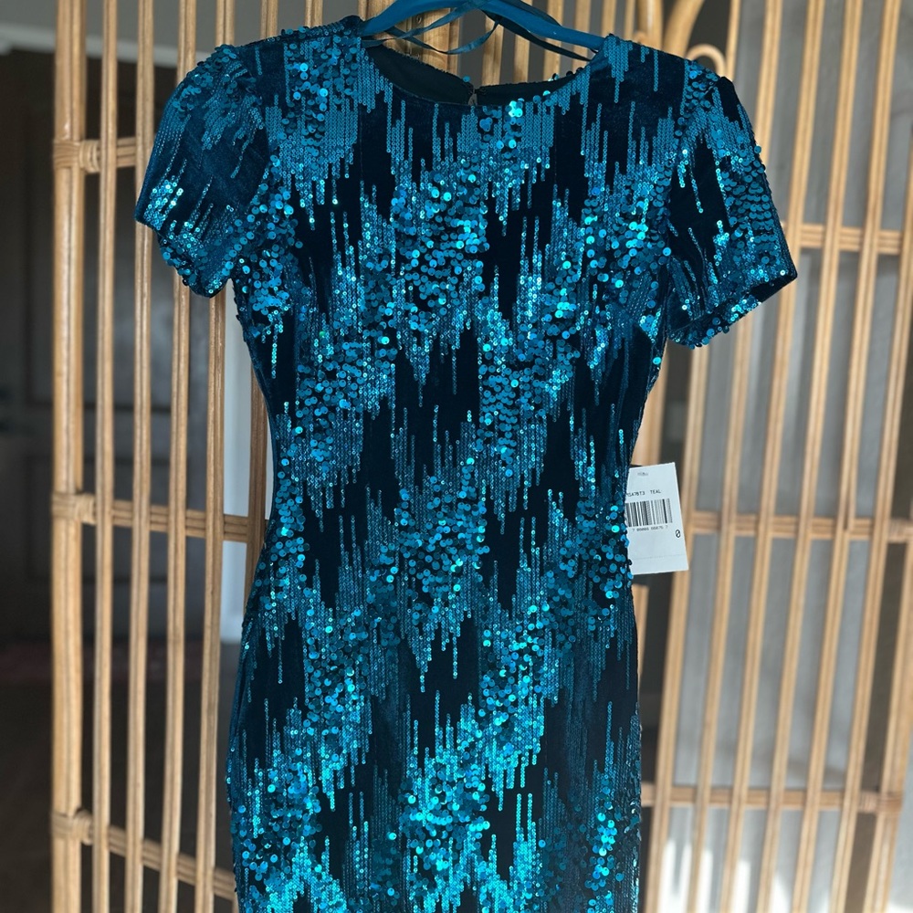 Teal Turquoise Sequins open back mini dress size 0 XS
